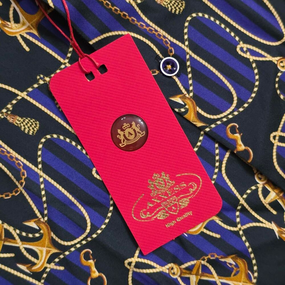 Axxess Men's Blue and Gold nautical print - Picture 4 of 8